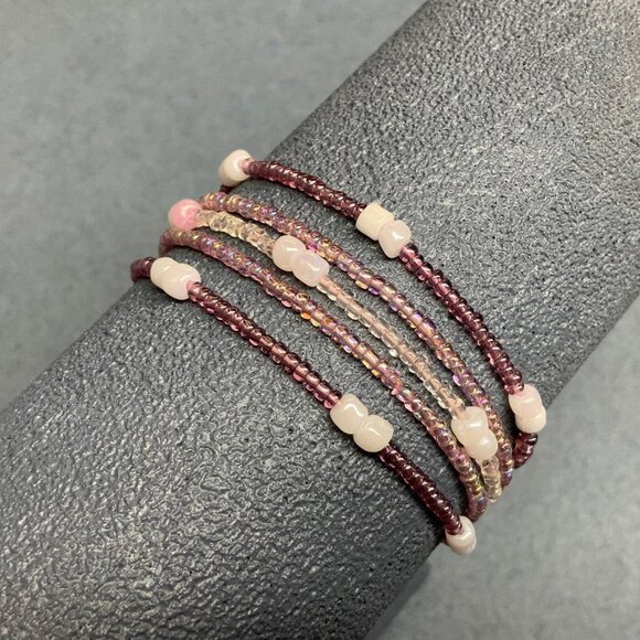 Beaded Stretch Bracelets Lot Of Five 7 In Iridescent Seed Bead Purple Pink White - Picture 1 of 3
